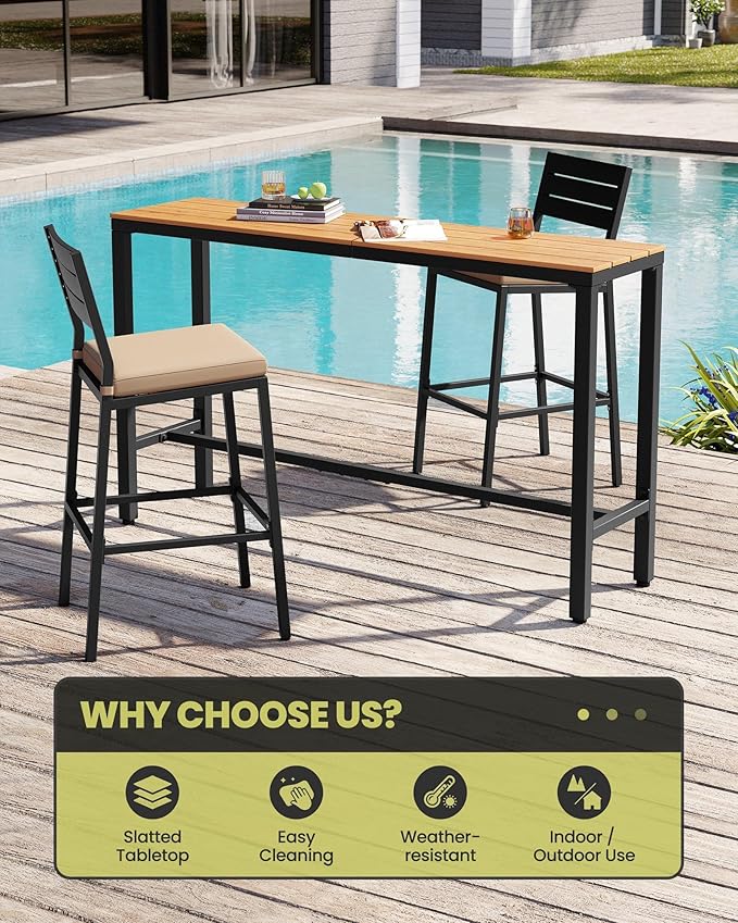 Crestlive Products Outdoor Bar Table, 63'' Rectangle Patio Counter Height Table High Pub (Brown)