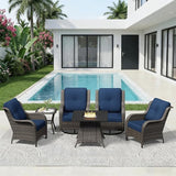 6 Pieces Outdoor Wicker Patio Furniture Set with Fire Pit Table, Patio Chair Set with Thickened Olefin Cushions - Photo 1