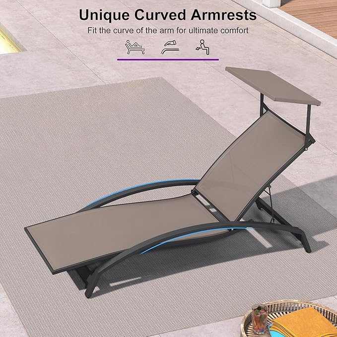 PURPLE LEAF Patio Lounge Chair with Canopy Shade Outdoor Chaise Lounge Chair Set of 2 for Lawn Poolside Backyard - Photo 6