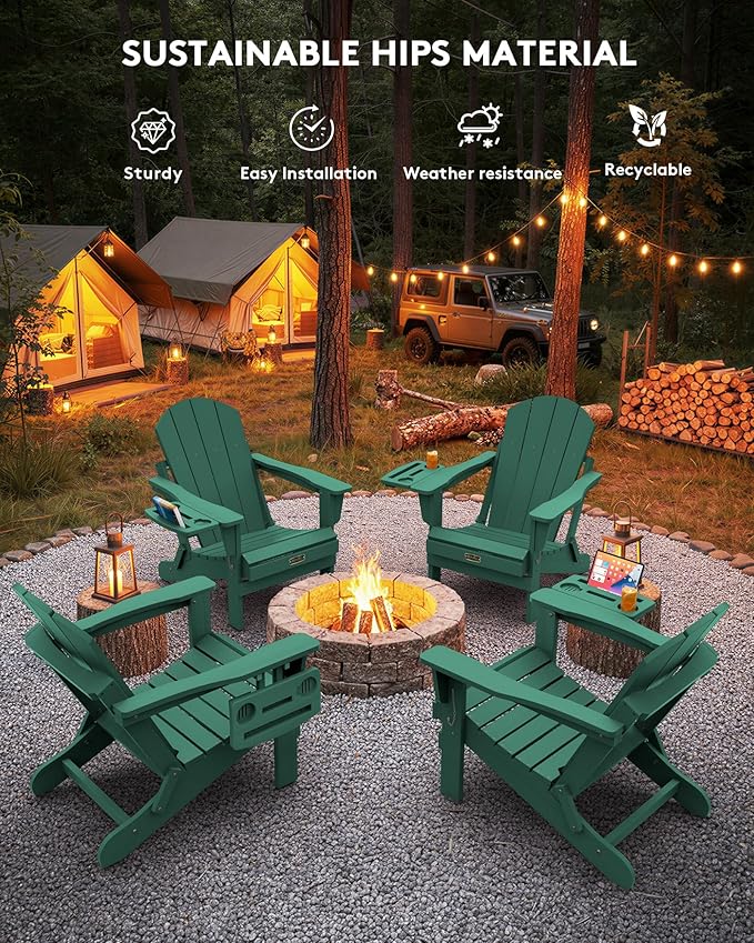 SERWALL Folding Adirondack Chair Set of 4, Outdoor Adirondack Chairs with 4 in 1 Cup Holder, Wood Texture Patio Chairs - Photo 9