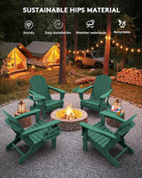 SERWALL Folding Adirondack Chair Set of 4, Outdoor Adirondack Chairs with 4 in 1 Cup Holder, Wood Texture Patio Chairs - Photo 9