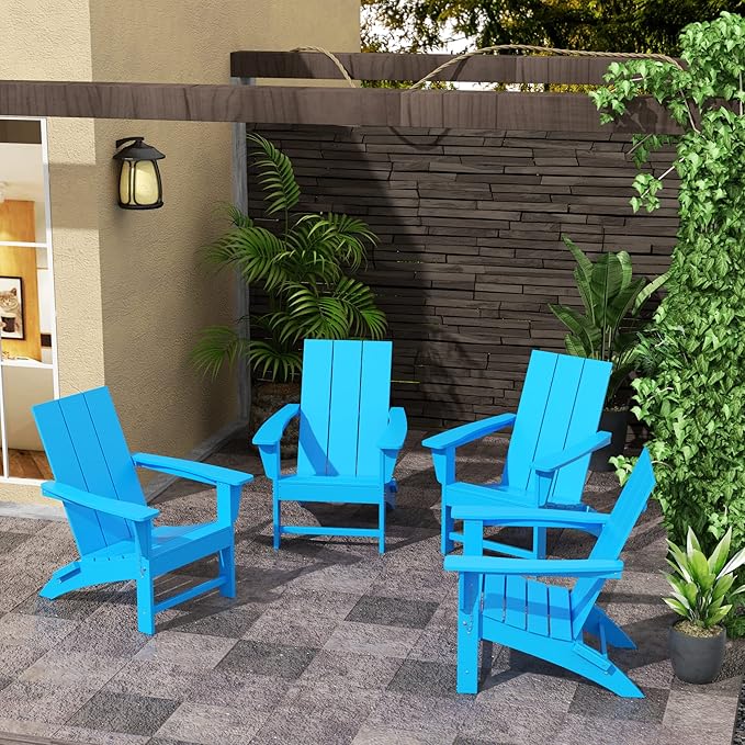 WestinTrends Ashore Modern Outdoor Folding Adirondack Chair (Set of 4), Pacific Blue