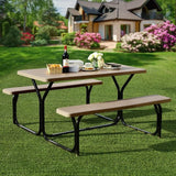 Giantex Picnic Table Bench Set Outdoor Camping All Weather Metal Base Wood-Like Texture Backyard Poolside Dining Party - Photo 2