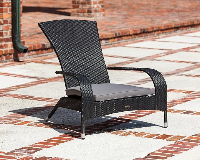 Balkene Home 62430 Coconino Wicker Chair All Weather Lightweight Durable Adirondack Style Chair Grey Outdoor Cushion Included - Black