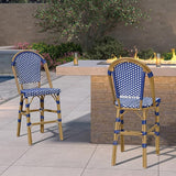 PURPLE LEAF French Counter Height Bar Stool Set of 2 25" Bamboo Print Finish Patio Bar Chairs with Back Rattan Bar - Photo 9
