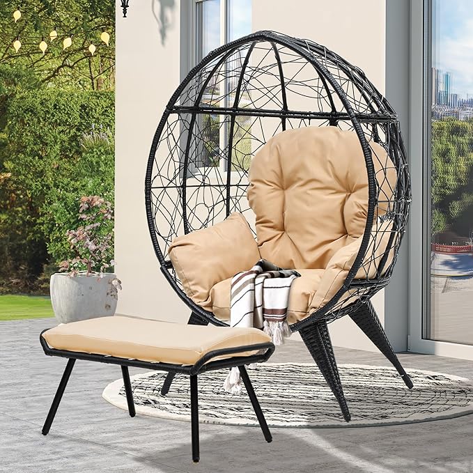 YITAHOME Egg Chair with Stand Outdoor Egg Lounge Chair with Cushion Wicker Chair PE Rattan Chair Footrest Included for - Photo 2