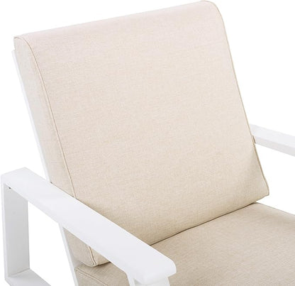 Christopher Knight Home Smeb Lounge Chair Outdoor with Cushions, Acacia Wood Adirondack Chair, Slatted Design Side Chair, Extra Seating for Balcony Backyard Poolside Garden, White + Beige