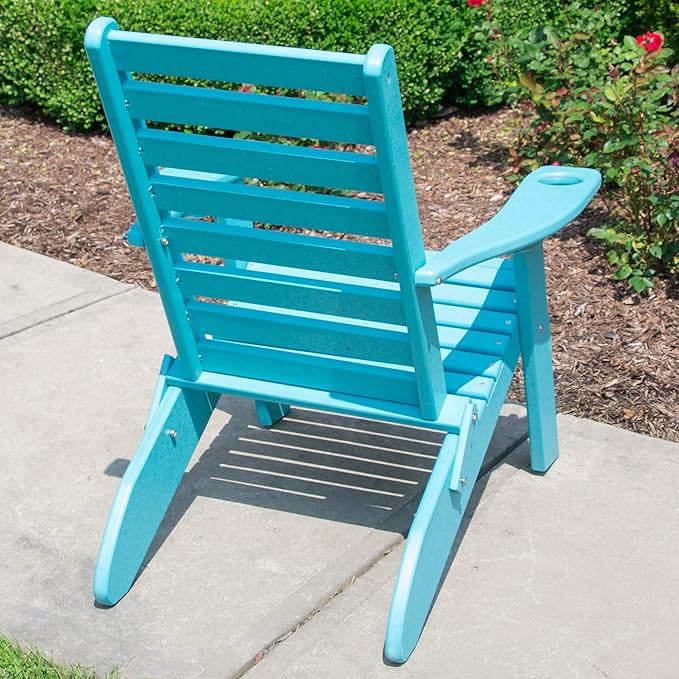 Furniture Barn USA Farmhouse Collection Poly Ladderback Folding Adirondack Chair, Aruba Blue