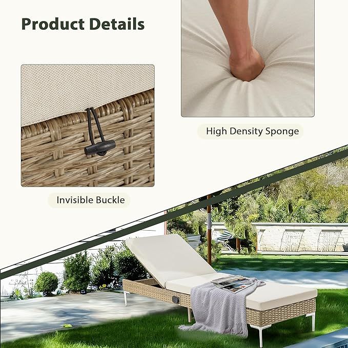 HOMREST Outdoor Chaise Lounge Chair Set of 2, Patio Wicker Lounge Chairs with Adjustable Backrest - Photo 4