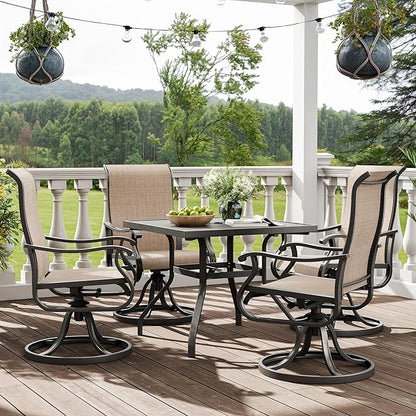 Amopatio Patio Swivel Chairs Set of 4, Outdoor Swivel Rocker Dining Chairs with All Weather Textilene High Back & Metal Frame, for Backyard Deck Lawn, Brown