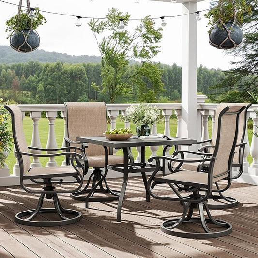 Amopatio Patio Swivel Chairs Set of 4, Outdoor Swivel Rocker Dining Chairs with All Weather Textilene High Back & Metal Frame, for Backyard Deck Lawn, Brown