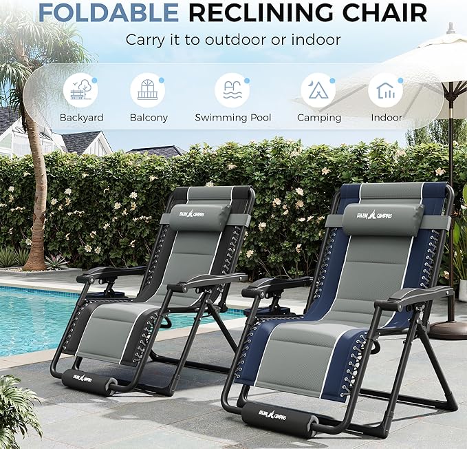 UDPATIO Oversized Zero Gravity Chair Set of 2, Outdoor Full Padded Recliner - Photo 6