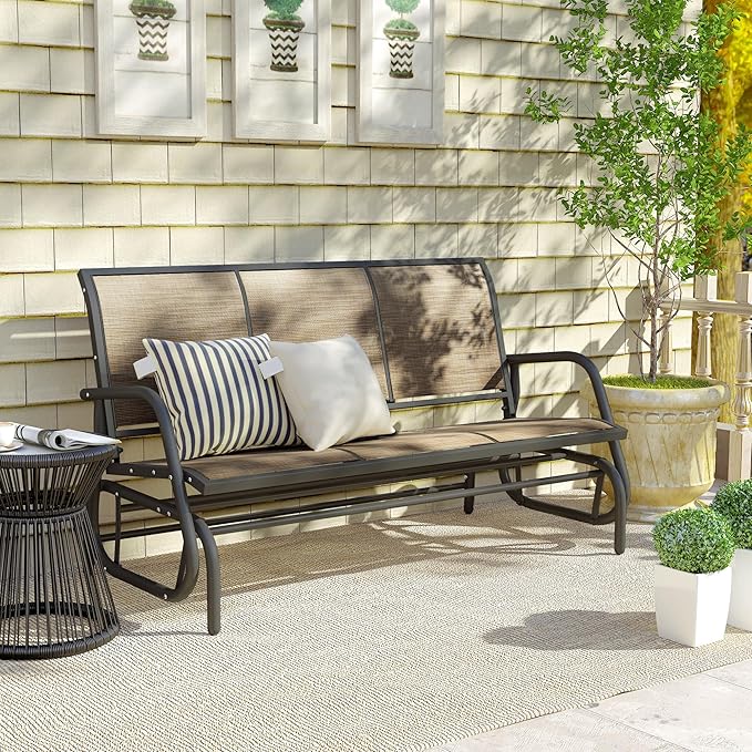 Outsunny 3-Person Patio Glider Bench, Outdoor Porch Glider Swing with 3 Seats, Breathable Mesh Fabric, Metal Frame - Photo 9