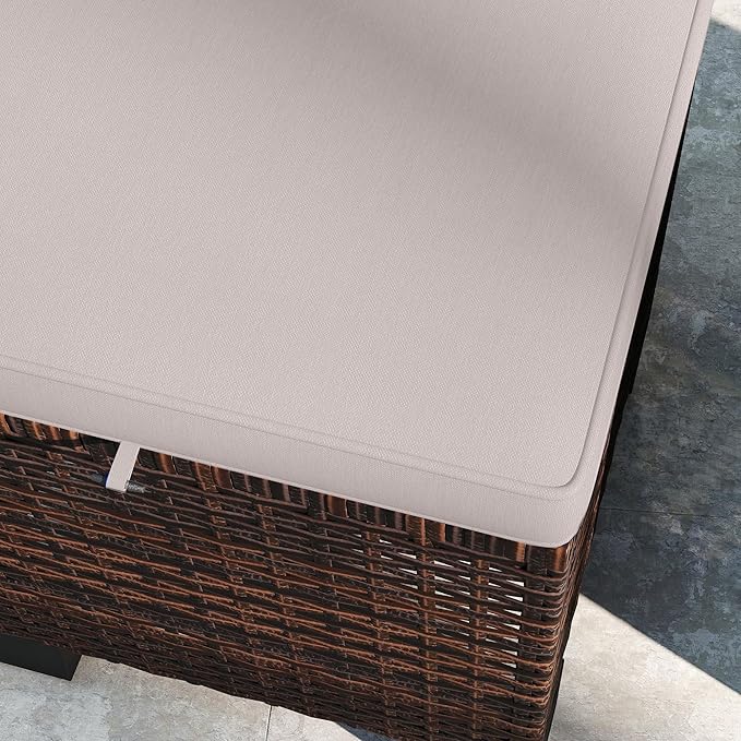Outsunny 2 Pieces Outdoor Patio Ottomans, All Weather Wicker Outdoor Footstools with Removable Cushions, 3-in-1 PE Rattan Ottoman Seat, Footrest and Side Table for Backyard, Poolside, Cream White