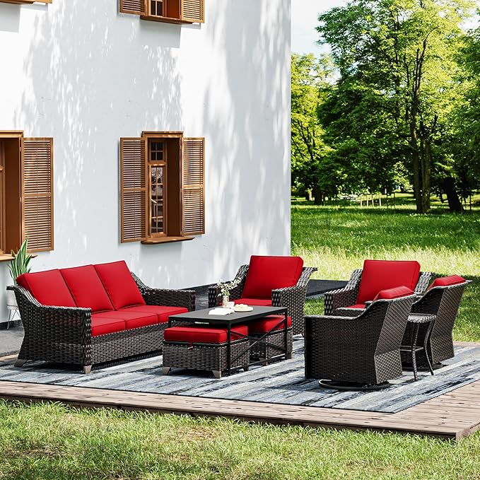 Joyside Wicker Patio Furniture Sets, 9 Pieces Upgraded Large Size Outdoor Furniture with Swivel Rocking Patio Chairs - Photo 1