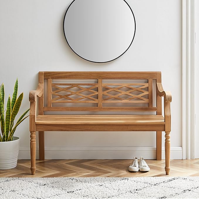 Crosley Furniture Olivier 2-Person Teak Wood Indoor Outdoor Bench for Outside Patio, Garden, Porch, Teak
