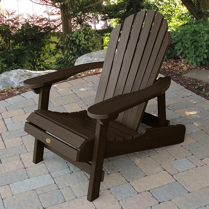 highwood AD-KITCHL5-ACE Hamilton Folding & Reclining Adirondack Chair with Ottman and Cup Holder, Weathered Acorn
