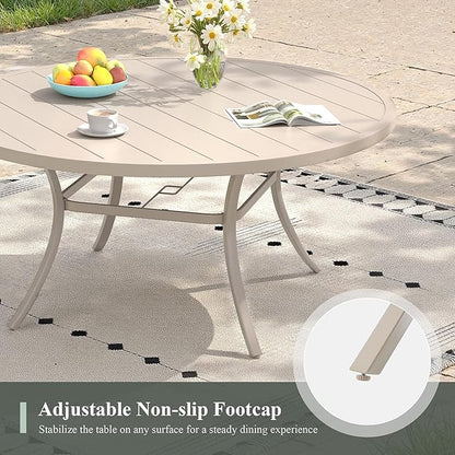 Outdoor Dining Table for 6, 50" Round Outdoor Table with Adjustable Umbrella Hole, All-Weather Metal Patio Dining Table for Lawn Garden Backyard Deck, Sandshell