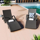 80.3” Outdoor Chaise Lounge, Black Pool Lounge Chairs Set of 6, Wicker Recliner Chair with Pull-Out Side Table - Photo 6