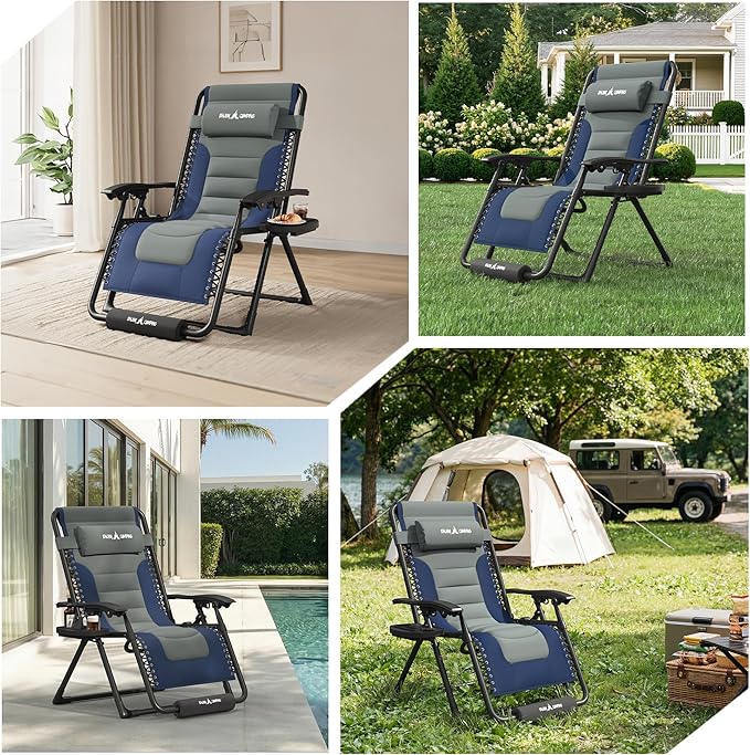 Amopatio Zero Gravity Reclining Patio Chair XL Foldable Lounge Chair with Removable Cup Holder/Headrest/Footrest 500LBS - Photo 9