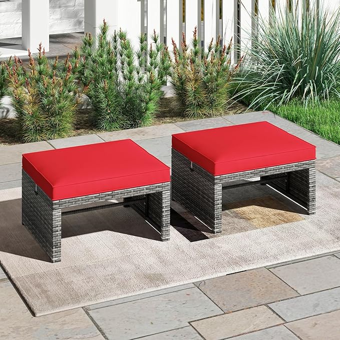 Tangkula 2 Pieces Patio PE Rattan Ottomans - Photo 2