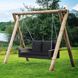 Tangkula 2-Person Wicker Porch Swing, Patiojoy Outdoor Rattan Hanging Swing Bench W/ 2 Back Cushions & 1 Seat Cushion - Photo 2