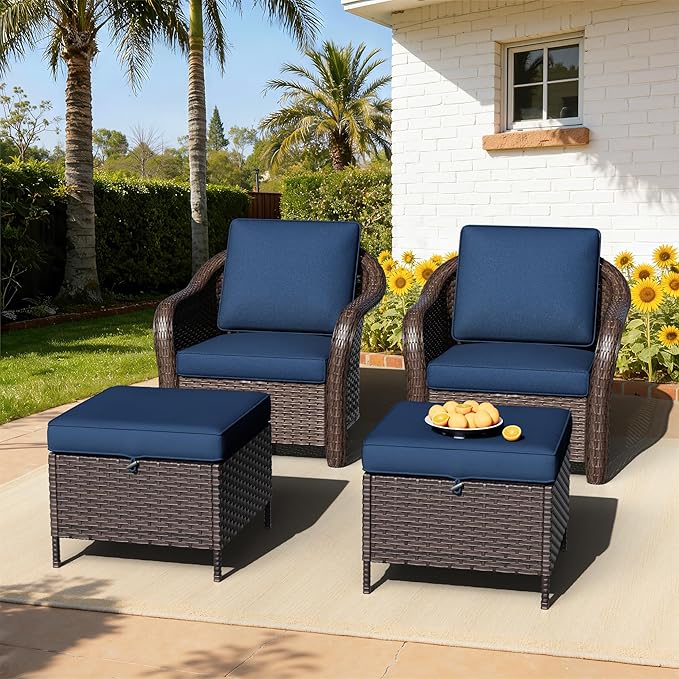Outdoor Chairs Set with Ottomans, 4 PCS Patio Conversation Furniture Set with Removable Cushions - Photo 7