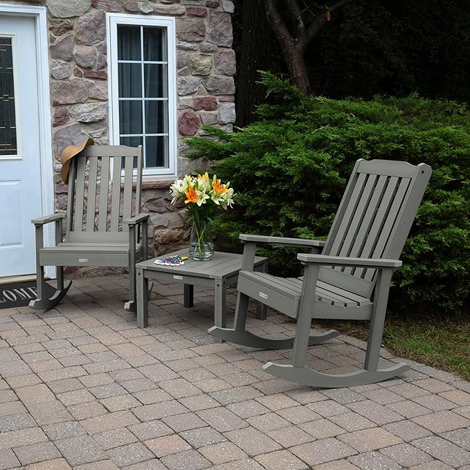 highwood AD-KITRKCH1-CGE Lehigh 2 Rocking Chairs with Adirondack Side Table, Coastal Teak