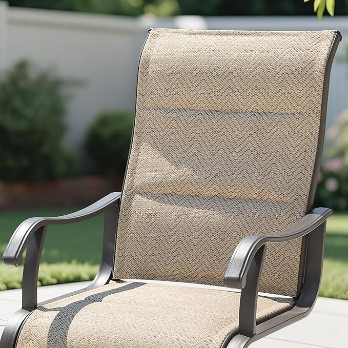 NUU GARDEN Patio Dining Chairs Set of 2, Outdoor Textilene Dining Chairs with Breathable Fabric, Patio Chairs for Backyard Deck Porch, Grayish Beige