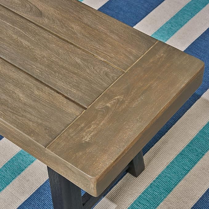 Christopher Knight Home Toby Outdoor Acacia Wood Bench, Sandblast Gray Finish and Black