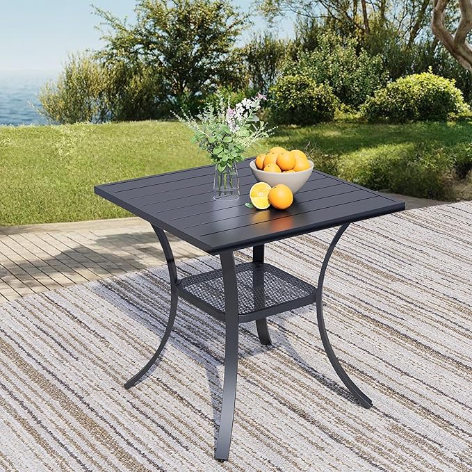 27.5'' Outdoor Patio Table with Storage Shelf, Heavy Duty 400lbs Capacity Square Metal Garden Table - Photo 1