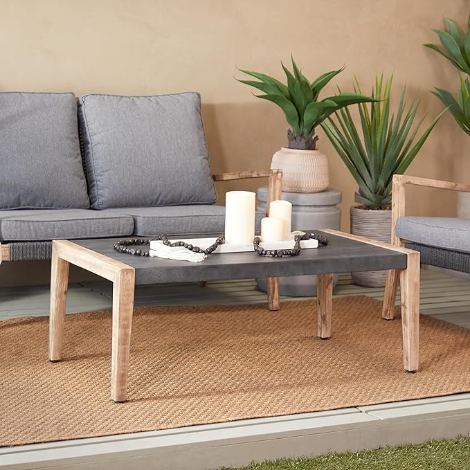 Deco 79 Wood Outdoor Coffee Table with Wood Legs, 44" x 24" x 17", Dark Gray - Photo 2