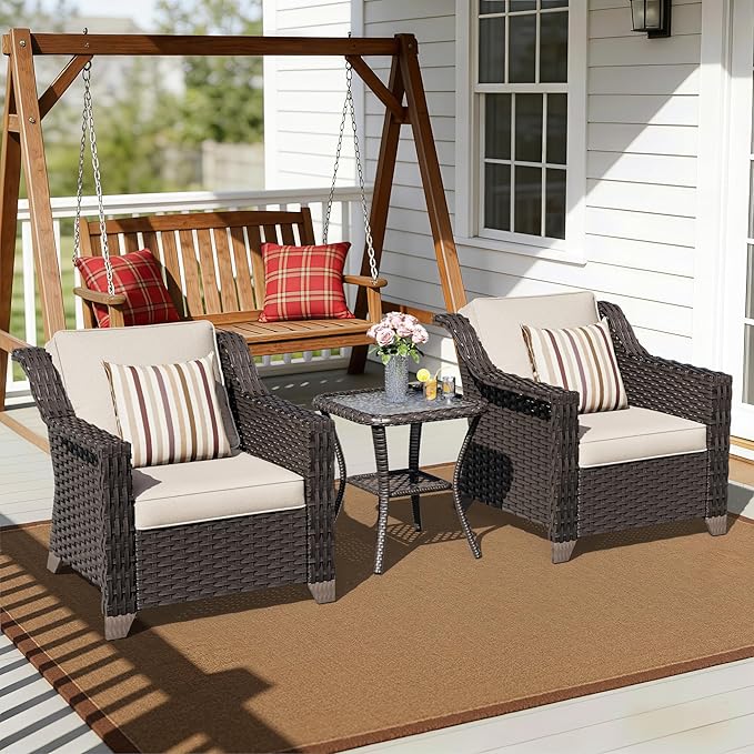 3 Pieces Patio Conversation Furniture Set - 2 Armchairs, 1 Side Table - Photo 1