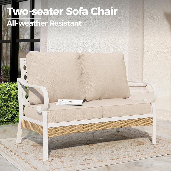 Metal Patio Furniture Loveseat Sofa with 5.75" Extra Thick Waterproof Cushion - Photo 8