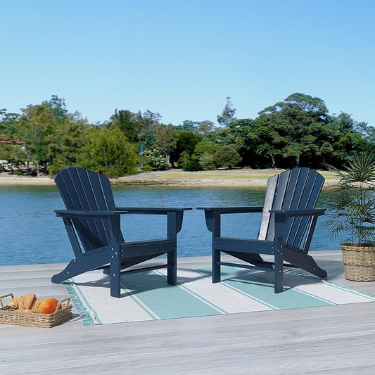 Costaelm Outdoor Adirondack Chair, HDPE Patio Chair, Weather Resistant Lawn Firepit Outside Chairs for Porch, Poolside, Garden, Backyard Deck, Navy Blue