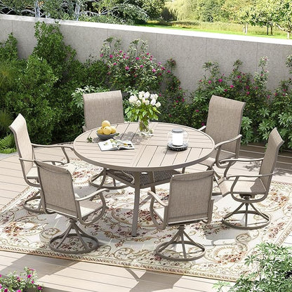 Patio Dining Table for 4-6, Round Metal Outdoor Table with Storage Shelf, 1.57" Umbrella Hole, 47" Outdoor Quartered Tabletop Dining Table for Backyard, Porch, Lawn, Sand