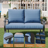 HOMREST Outdoor Loveseat Aluminum Patio Furniture Sofa, All-Weather Metal Outdoor Couch with Cushions, Blue - Photo 4