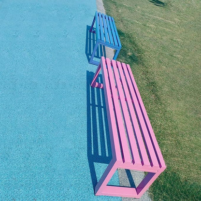 Metal Garden Benches for Outdoors Clearance Steel Frame Outdoor Backless Bench Weatherproof 39"/47"/59" Front Porch Chairs for Lawn Yard School(Red,47.24in/120cm)