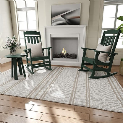 Outdoor Rocking Chairs Set of 8, Oversized High Back Patio Rocking Chairs, All Weather Porch Rocking Chairs for Outside. Dark Green