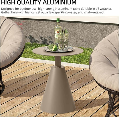 19.5''Φ Outdoor Round Coffee Table Weather-Resistant Aluminum Side Table for Balcony, Patio, Garden, Bedroom (Brown)