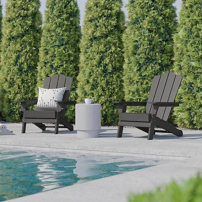 Flash Furniture Newport Adirondack Chairs with Cup Holders, Weather Resistant Poly Resin Adirondack Chairs, Set of 4 - Photo 7