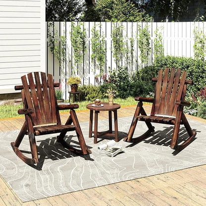 Giantex Outdoor Wooden Rocking Chair, Adirondack Porch Rocker with High Back and Wide Seat, Rustic Log Patio Chair for Front Porch Backyard Garden Balcony Deck, Brown (27”x36”x 38”)