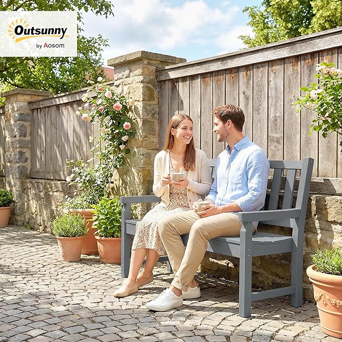 Outsunny Outdoor Bench, 49" All-Weather HDPE Garden Bench, 2-Person Patio Loveseat with 528 lbs Capacity, Curved Seat for Backyard, Park, Porch, Lawn, Park, Gray