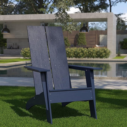 EMMA + OLIVER Navy Modern Dual Slat Back Indoor/Outdoor Adirondack Style Patio Chair