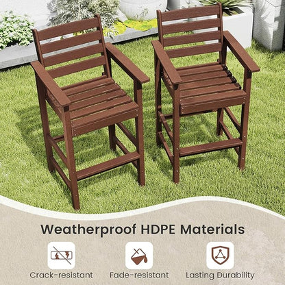 Giantex 29” Bar Stools Set of 4, HDPE Barstools w/Back, Armrests & Footrests, Max Load 330Lbs, Counter Height Bar Stools, Adirondack Chair for Patio Balcony Outdoor Bistro Set, Brown