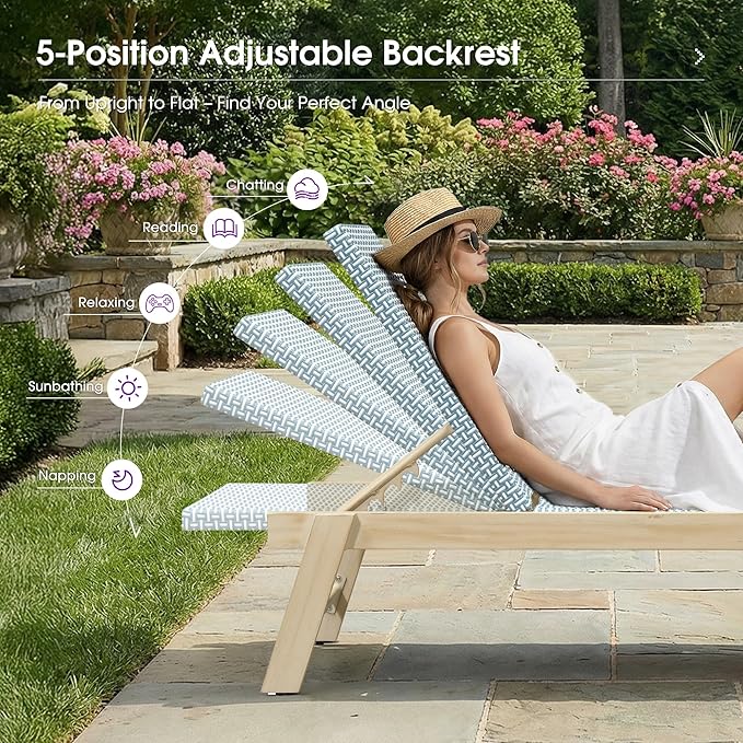 PURPLE LEAF Extra Large Patio Chaise Lounge 2 Pieces French Outdoor Wicker Lounger Matte White Aluminum Frame 771LBS Capacity PE Rattan Adjustable Backrest for Pool Garden Beach Backyard Light Blue