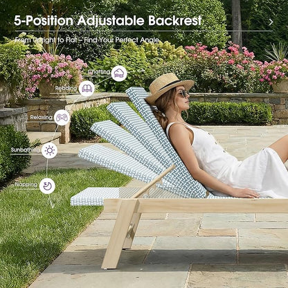 PURPLE LEAF Extra Large Patio Chaise Lounge 2 Pieces French Outdoor Wicker Lounger Matte White Aluminum Frame 771LBS Capacity PE Rattan Adjustable Backrest for Pool Garden Beach Backyard Light Blue