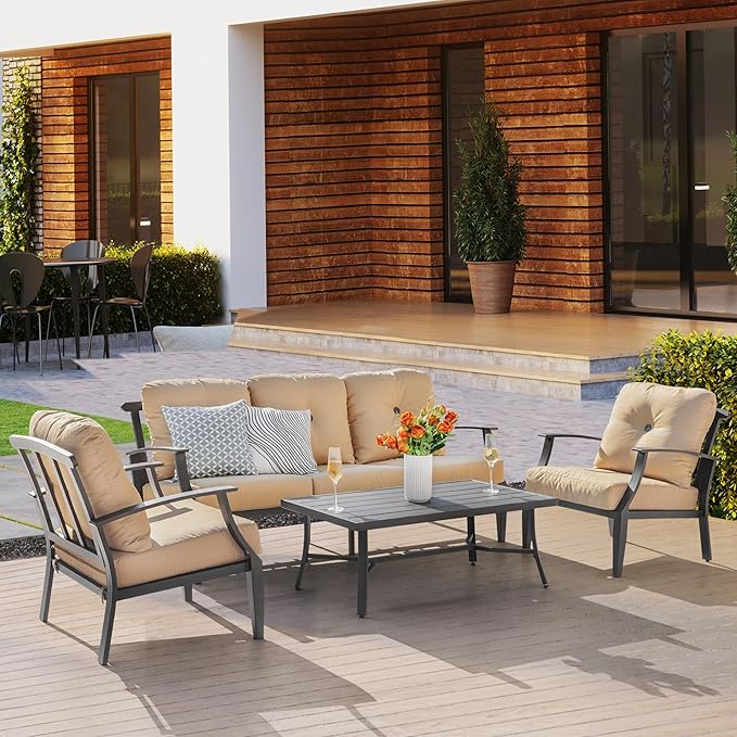 NUU GARDEN 4-Piece Outdoor Patio Sofa Set, Aluminum Conversation Set with Zippered Cushions and Coffee Table, Perfect for Porch, Garden, Backyard, Balcony, or Poolside, Ginger