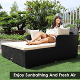 COSTWAY Outdoor Patio Rattan Daybed, Sponge Cushioned Loveseat Sofa with 4 Pillows, Wicker Furniture Sunbed for Balcony - Photo 5