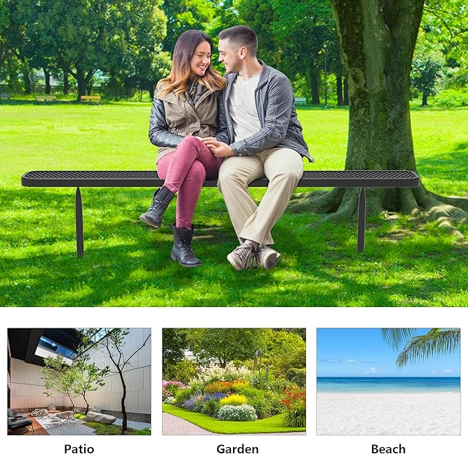 96" L Outdoor Bench, 8FT Heavy Duty Metal Park Bench for Outside, Inground Mounted, Commercial Benches Mesh Bench for Shopping Mall, Store, Lawn, Park, Patio, Deck, Garden (Black Inground)
